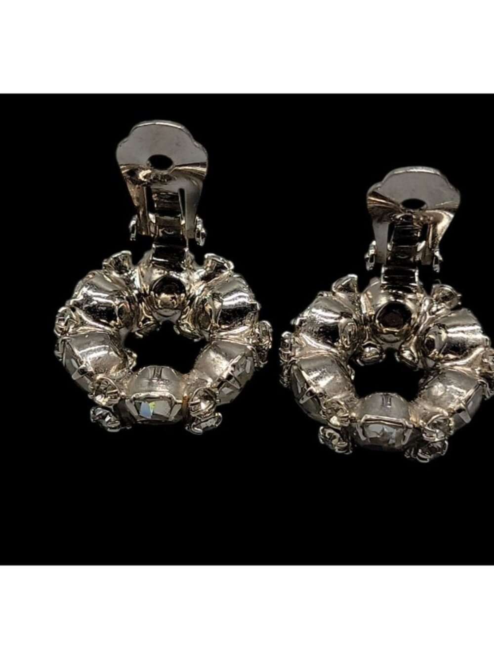 Signed Vintage Warner Clear Rhinestone Wreath Clip On Earrings 1950 Original Box - Picture 7 of 12
